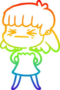 Gökkuşağı gradyan çizimi bir insan tarafından çizilmiş kızgın bir kız çizgi filmi