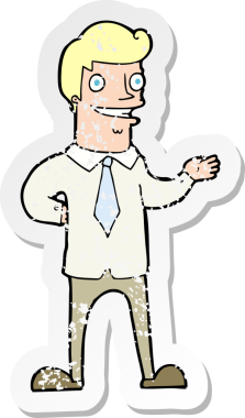 Bir insan tarafından çizilmiş bir karikatür satıcısının gerilimli çıkartması.