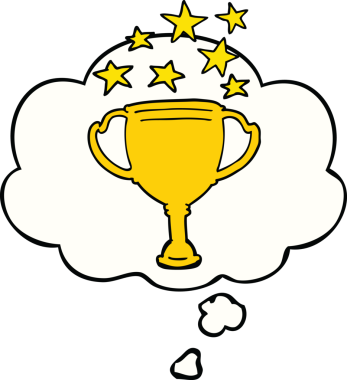 Bir insan tarafından çizilmiş düşünce balonlu spor kupası.