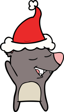 Bir insan tarafından çizilmiş Noel Baba şapkası giyen bir ayının el çizimi.