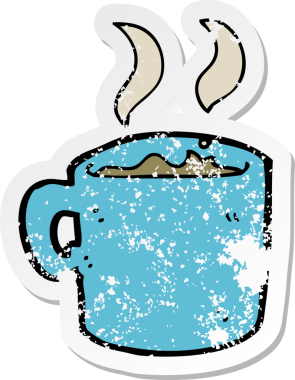 Bir insan tarafından çizilmiş kahve fincanının gerilimli retro yapıştırması.