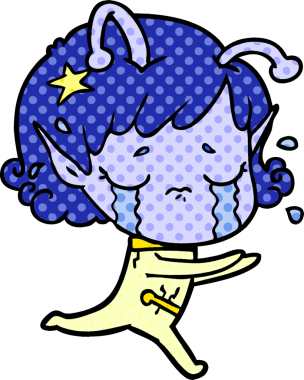 Bir insan tarafından çizilmiş ağlayan uzaylı kız çizgi filmi.