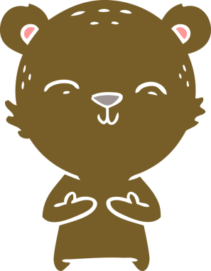 Bir insan tarafından çizilmiş mutlu düz renkli çizgi film ayısı.