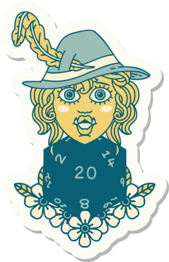 Bir insan tarafından çizilmiş 20 zarlı yarım ork şairin çıkartması.