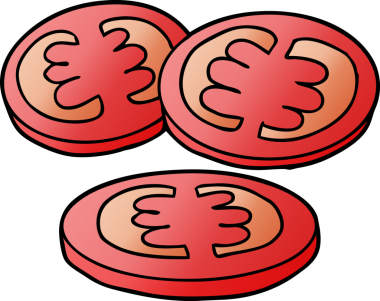 Bir insan tarafından çizilmiş doğranmış domates karikatürü.