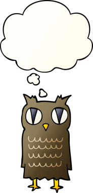 bir insan tarafından çizilmiş yumuşak eğimli düşünce baloncuğu olan çizgi film baykuşu