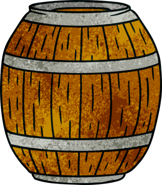 Bir insan tarafından çizilmiş ahşap bir fıçının el çizimi karikatürü.
