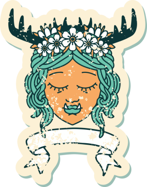 Retro Dövme Biçimli Ork karakteri yüzü bir insan tarafından çizilmiş pankartıyla