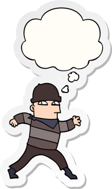 Düşünce baloncuğu insan tarafından çizilmiş bir çıkartma olan çizgi film hırsızı.