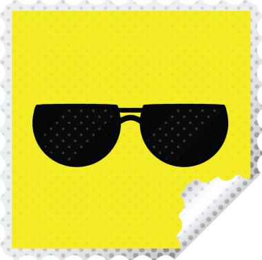 Bir insan tarafından çizilmiş güneş gözlüğü grafikli kare etiket