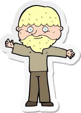 Bir insan tarafından çizilmiş sakallı mutlu bir adamın çıkartması.