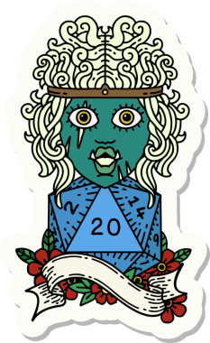 Bir insan tarafından çizilmiş 20 zarlı yarı ork barbarının çıkartması.