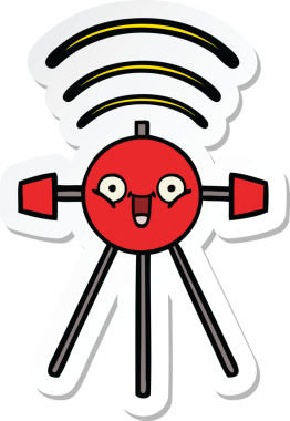 Bir insan tarafından çizilmiş şirin bir çizgi film uydusunun çıkartması.