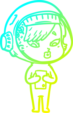 Bir insan tarafından çizilmiş soğuk gradyan çizgili astronot kadın çizimi.