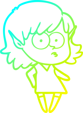 Soğuk gradyan çizgi çizimi bir insan tarafından çizilmiş bir elf kızı