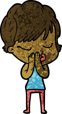 Bir insan tarafından çizilmiş gözleri kapalı çizgi film kadını.