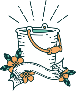 Bir insan tarafından çizilmiş bir kova su dövmeli parşömen.