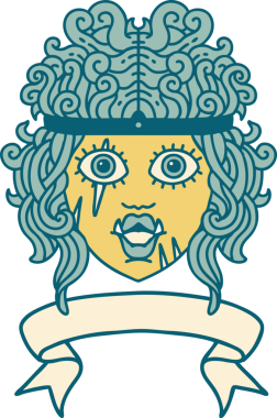 Retro Dövme Tarzı Ork barbar karakter yüzü Bir insan tarafından çizilmiş bayrak