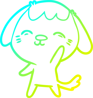 Bir insan tarafından çizilmiş mutlu çizgi film köpeğinin soğuk gradyan çizimi