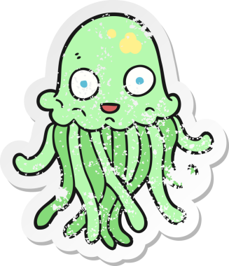 Bir insan tarafından çizilmiş ahtapot çizgi filminin gerilimli yapıştırması.