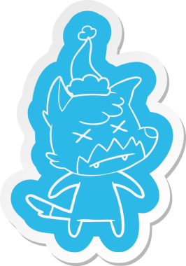 Bir insan tarafından çizilmiş Noel Baba şapkası giyen ölü bir tilkinin garip çizgi film çıkartması.