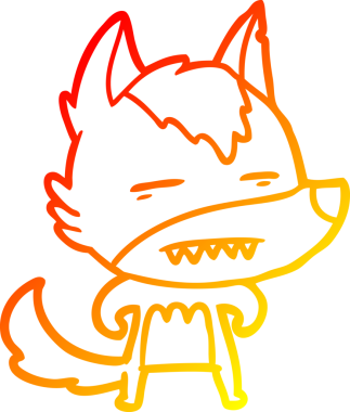 Bir insan tarafından çizilmiş dişleri gösteren çizgi bir kurdun sıcak çizgi çizimi