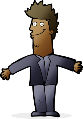 Bir insan tarafından çizilmiş kolları açık mutlu adam çizgi filmi.