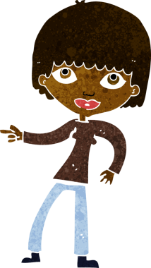 Bir insan tarafından çizilmiş çizgi film kadını.