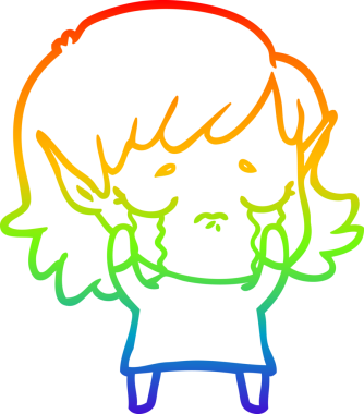 Gökkuşağı gradyan çizgi çizimi Bir insan tarafından çizilmiş ağlayan elf kızı