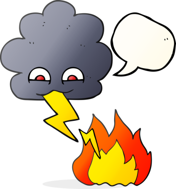 Bir insan tarafından çizilen serbest konuşma balonu karikatürü gök gürültüsü yıldırımı çarpması