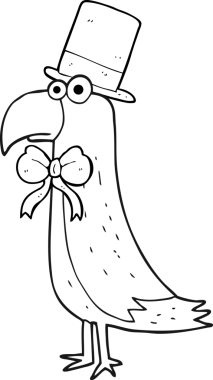 Bir insan tarafından çizilmiş siyah beyaz bir papağan çizimi.