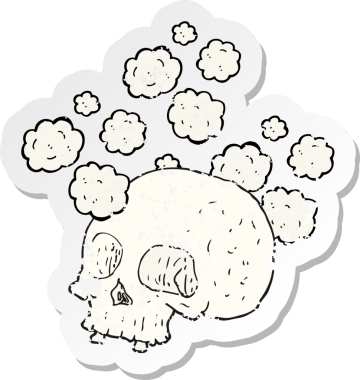 Bir insan tarafından çizilmiş eski bir kafatası karikatürünün gerilmiş yapıştırması.