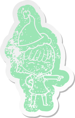 Bir insan tarafından çizilmiş Noel Baba şapkası giyen bir kadının garip bir karikatürü.