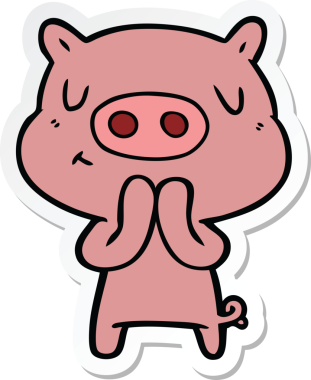 Bir insan tarafından çizilmiş çizgi film içerikli bir domuzun çıkartması.