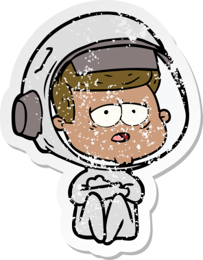 Bir insan tarafından çizilmiş yorgun bir astronotun sıkıntılı çıkartması.