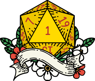 Retro Dövme Biçimi Doğal Bir d20 zar bir insan tarafından çizildi