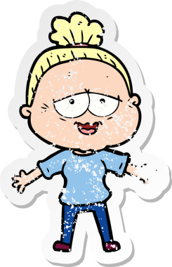 Bir insan tarafından çizilmiş mutlu, yaşlı bir kadının sıkıntılı çıkartması.