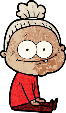 Bir insan tarafından çizilmiş mutlu yaşlı kadın çizgi filmi.