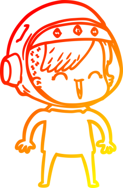 Bir insan tarafından çizilmiş mutlu bir uzay kızının sıcak çizgi çizimi