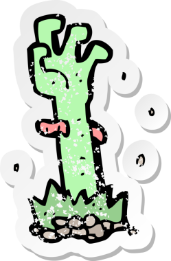 Bir insan tarafından çizilmiş zombi çizgi filminin gerilimli çıkartması.