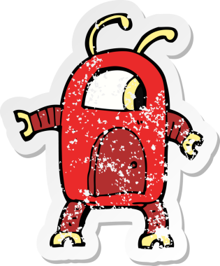 Bir insan tarafından çizilmiş uzaylı robot çizgi filminin gerilimli yapıştırması.