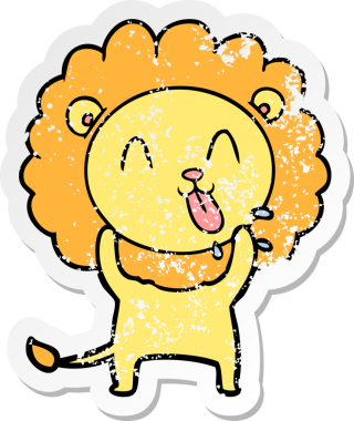 Bir insan tarafından çizilmiş mutlu çizgi film aslanının sıkıntılı çıkartması.