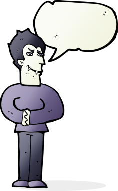 Bir insan tarafından çizilmiş, konuşma balonu olan bir vampir.