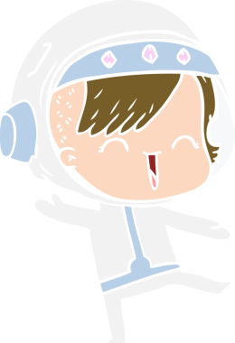 Bir insan tarafından çizilmiş mutlu düz renkli çizgi film kızı.