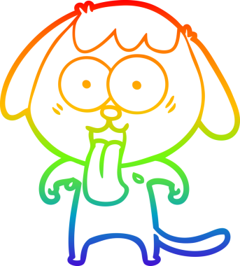 Gökkuşağı gradyan çizimi. Bir insan tarafından çizilmiş şirin bir köpek çizimi.