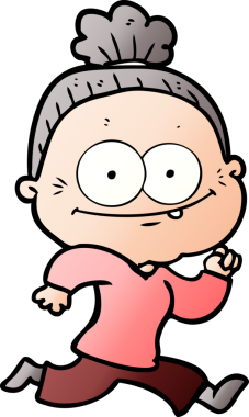 Bir insan tarafından çizilmiş mutlu yaşlı kadın çizgi filmi.