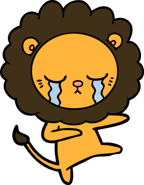 Bir insan tarafından çizilmiş ağlayan çizgi film aslanı.