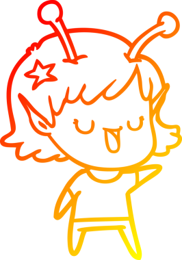 Bir insan tarafından çizilmiş mutlu bir uzaylı kız çizgi filmi.