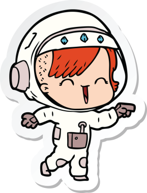 Bir insan tarafından çizilmiş mutlu bir uzay kızının çıkartması.