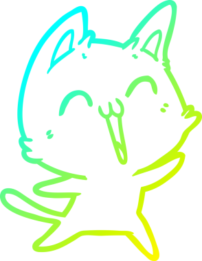 Bir insan tarafından çizilmiş mutlu çizgi film kedisinin soğuk gradyan çizgisi.